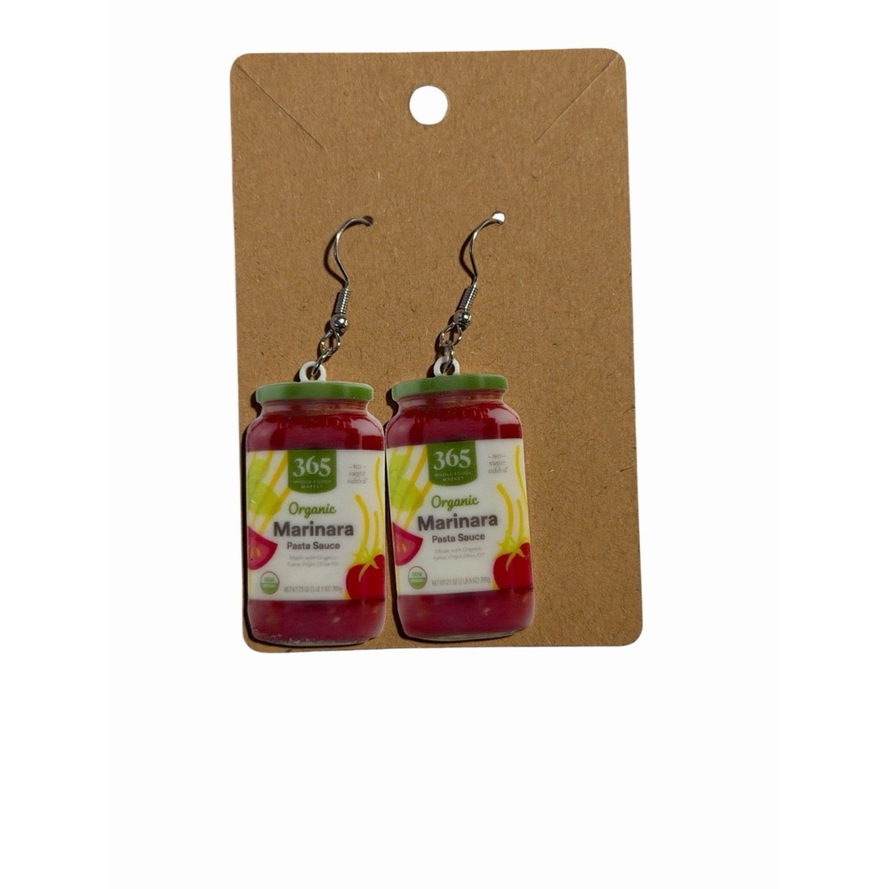 New Novelty Fashion Earrings marinara sauce pasta dinner food jar